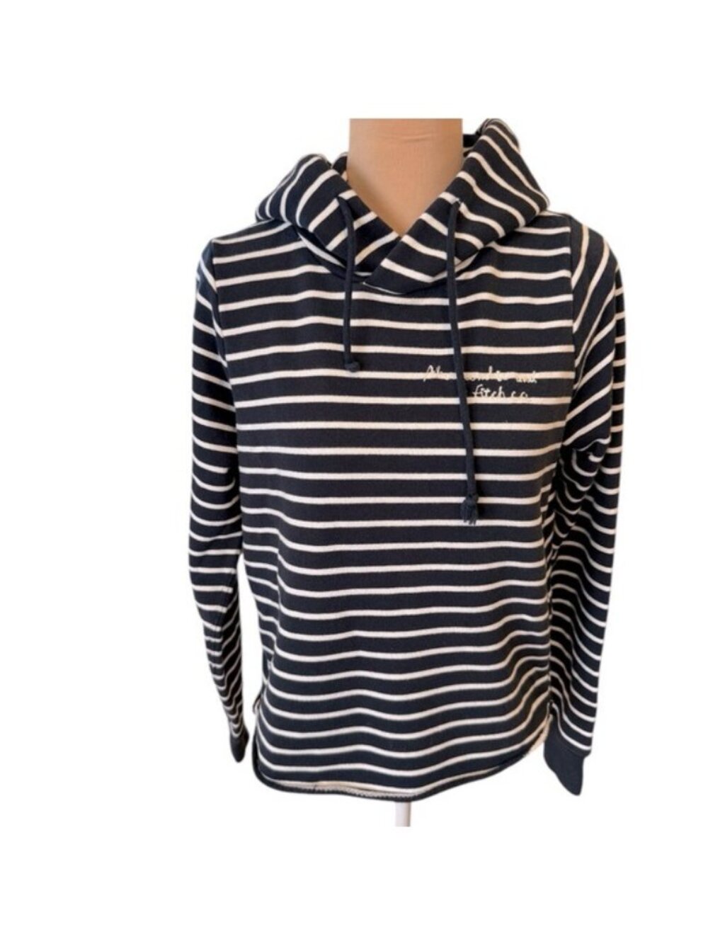 Abercrombie & Fitch Womens Hoodie Cropped Striped Top Size Small Navy Blue White